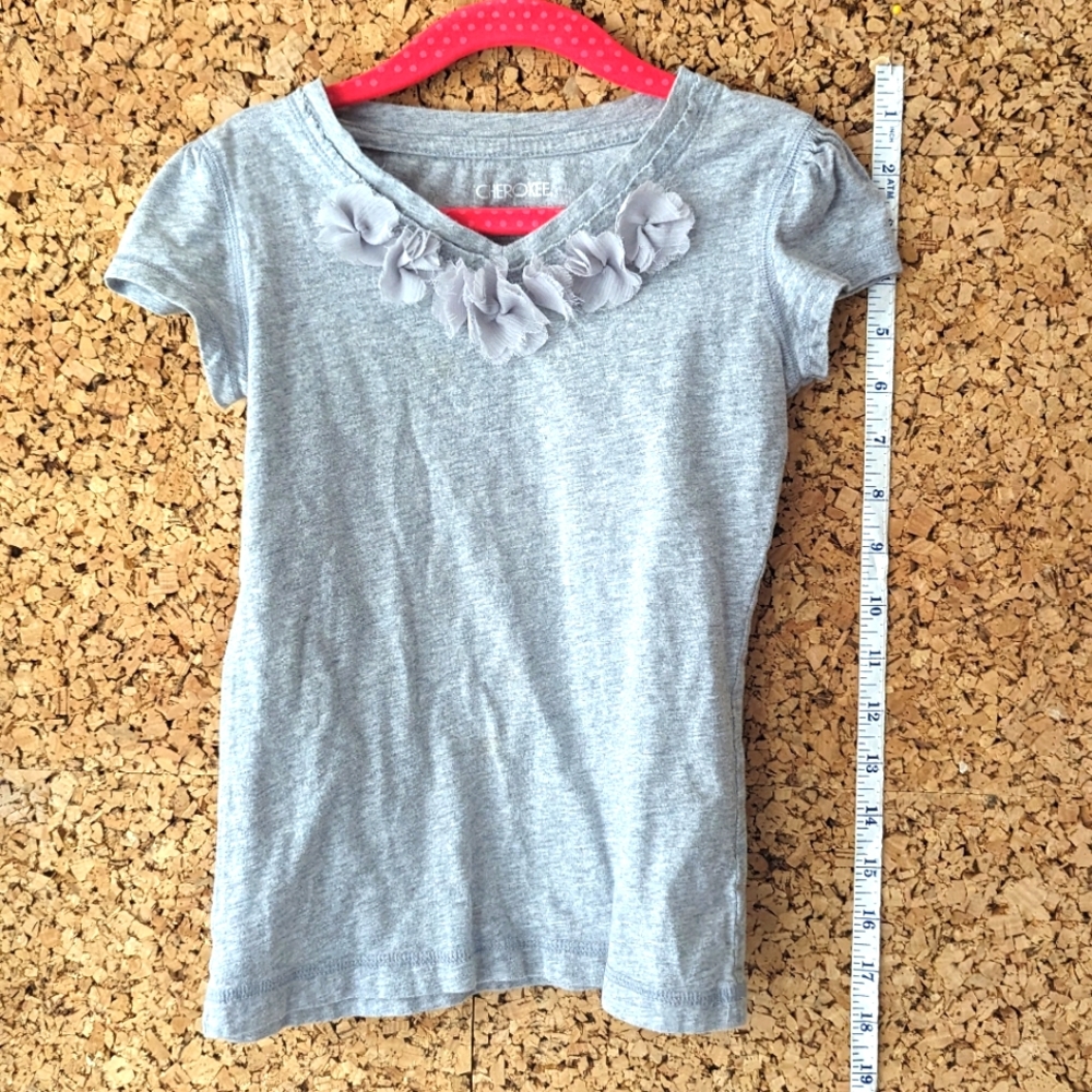 Grey heather tee with tulle neckline